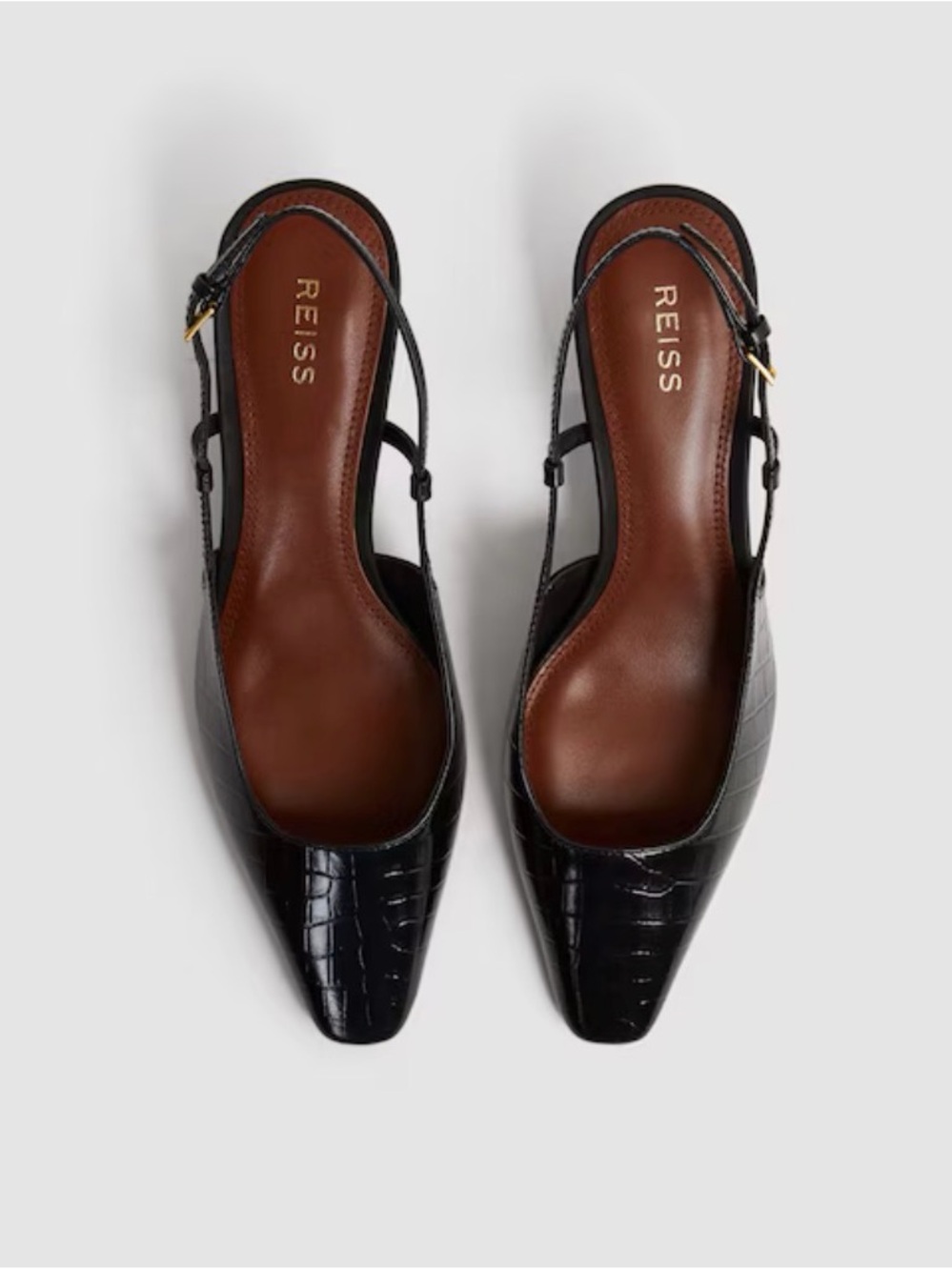 REISS Jade Leather Slingback Heels in Black, Size 37 or 7 US
